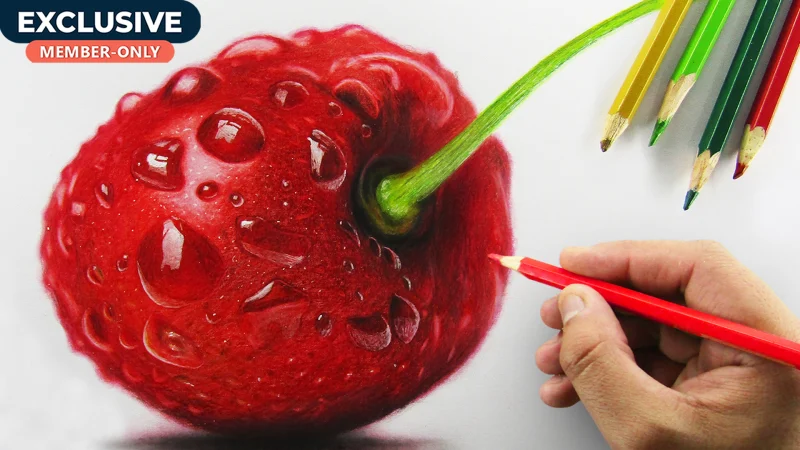 Hyper Realistic Cherry Drawing with colored pencils