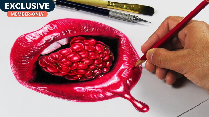 How to draw Realistic Glossy lips with Red Berry